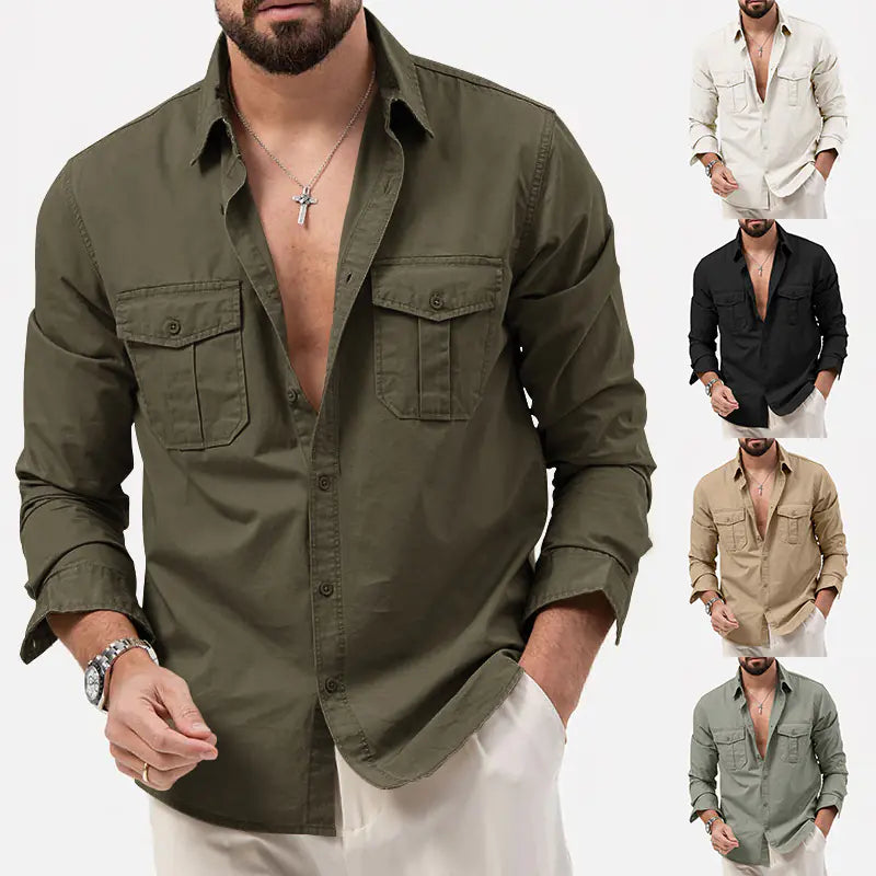 2023 Men's Casual Long Sleeve Shirt with Pockets
