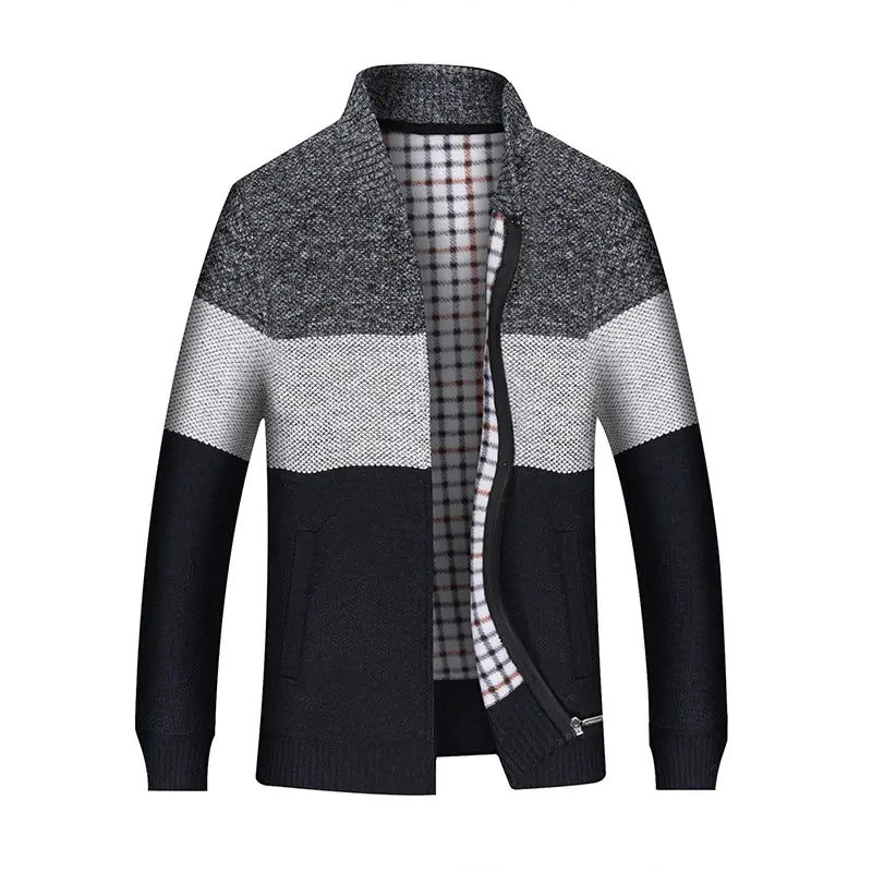 Men's Thickened Warm Color-Block Knit Cardigan