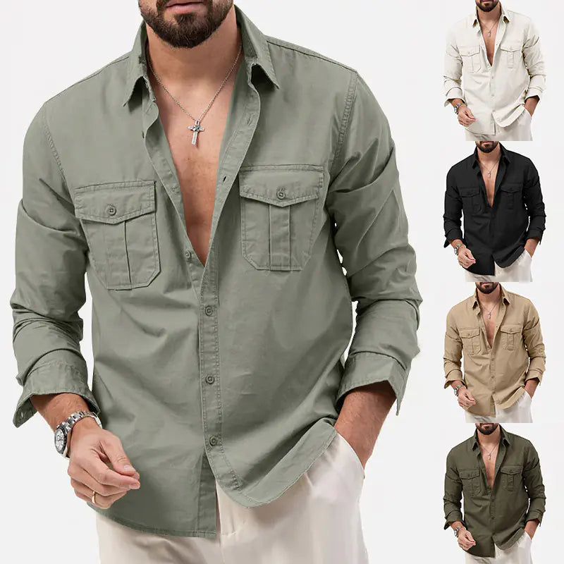 2023 Men's Casual Long Sleeve Shirt with Pockets