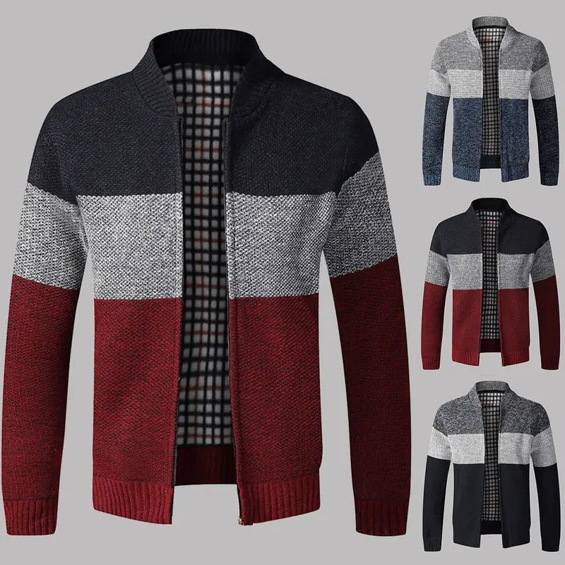 Men's Thickened Warm Color-Block Knit Cardigan