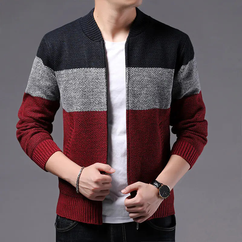 Men's Thickened Warm Color-Block Knit Cardigan