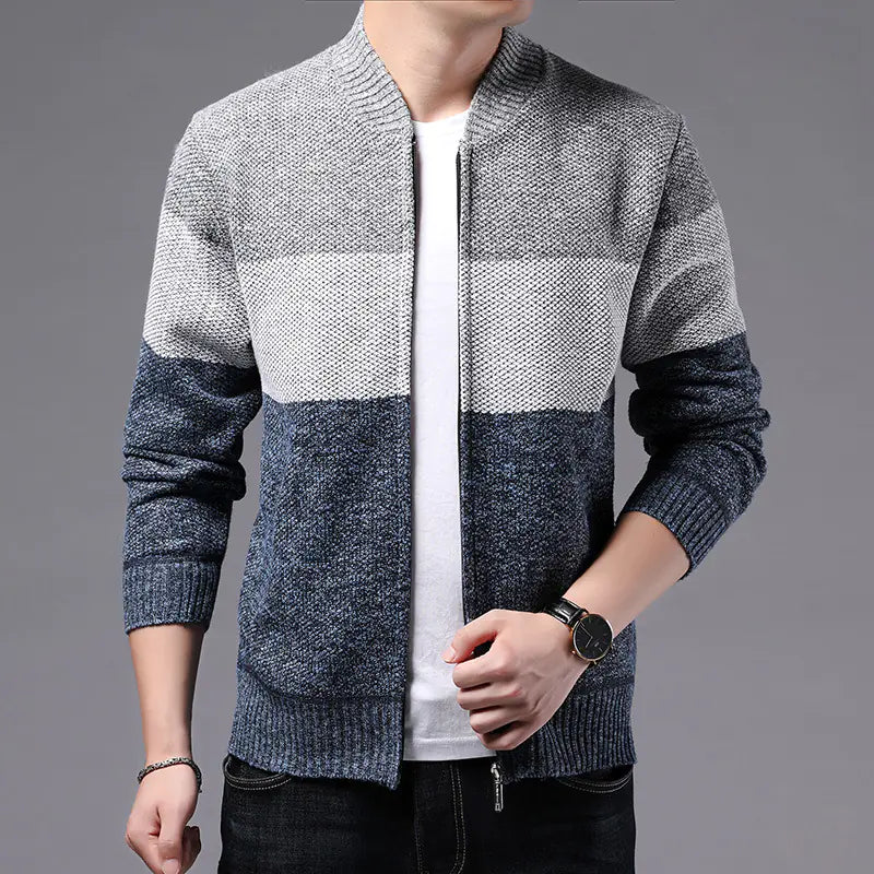 Men's Thickened Warm Color-Block Knit Cardigan
