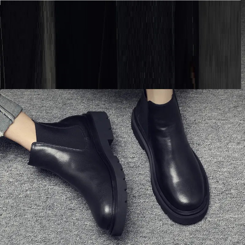Botas Chelsea de Couro Cano Alto Masculinas para Trabalho