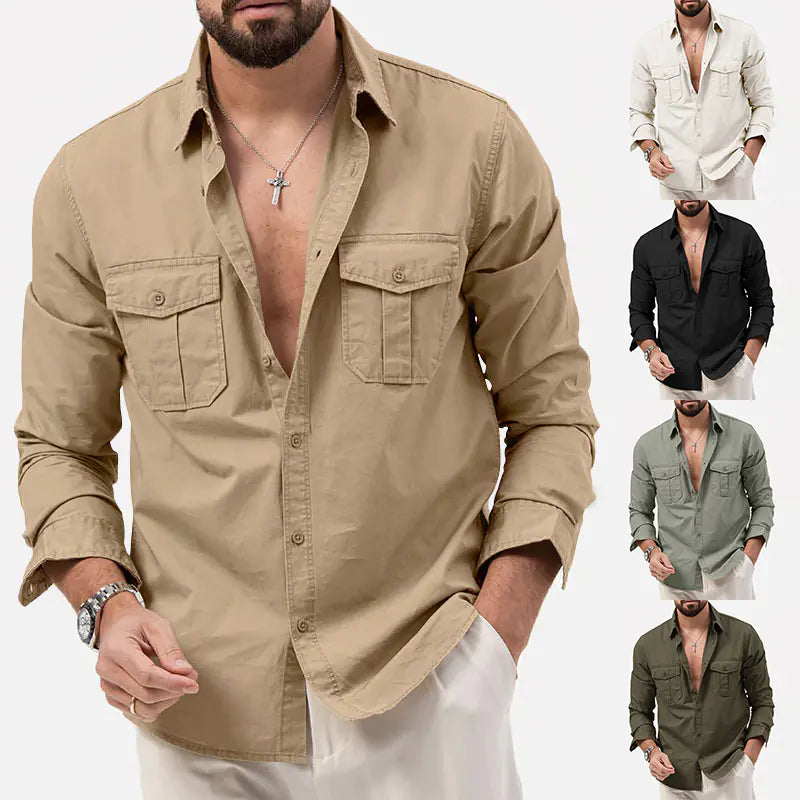 2023 Men's Casual Long Sleeve Shirt with Pockets