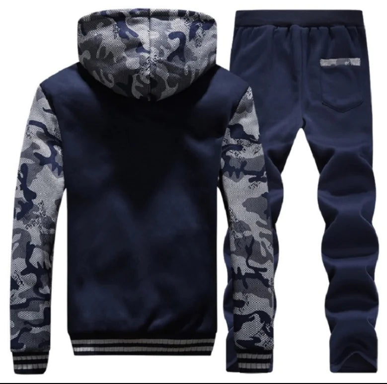 Autumn Winter Fleece Set, Casual Men's Hoodie and Jacket