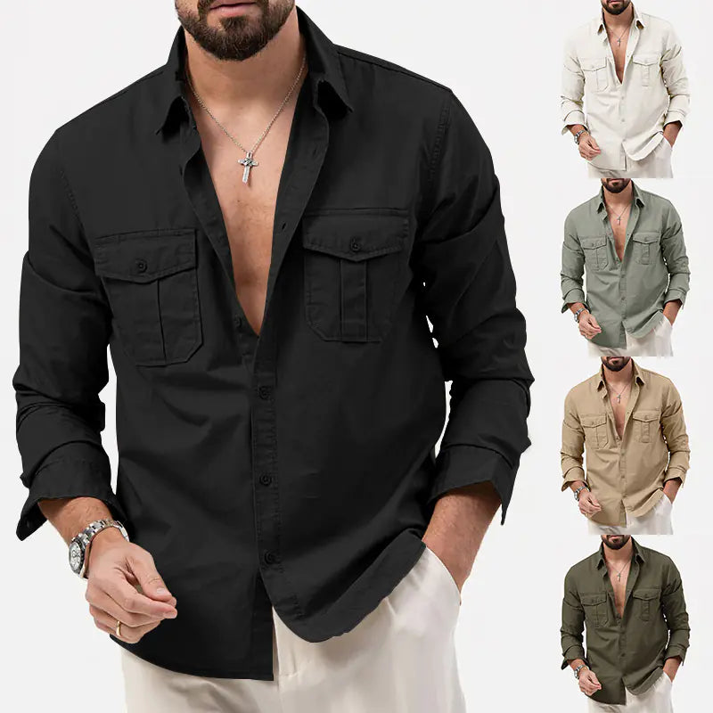 2023 Men's Casual Long Sleeve Shirt with Pockets
