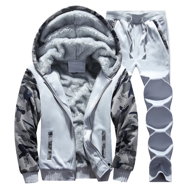 Autumn Winter Fleece Set, Casual Men's Hoodie and Jacket