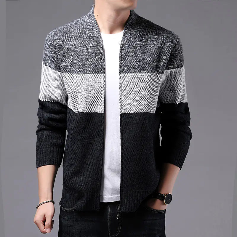 Men's Thickened Warm Color-Block Knit Cardigan